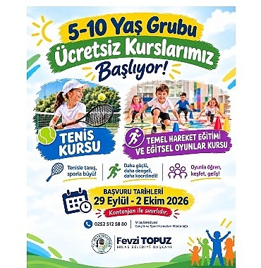 Milas Belediyesi Tenis, Temel Hareket Eğitimi ve Eğitsel Oyunlar Kursları İçin Kayıtları Başlatıyor